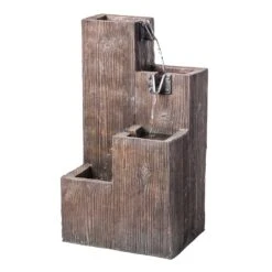 Heissner LED Stufenbrunnen Polyresin Teaklook