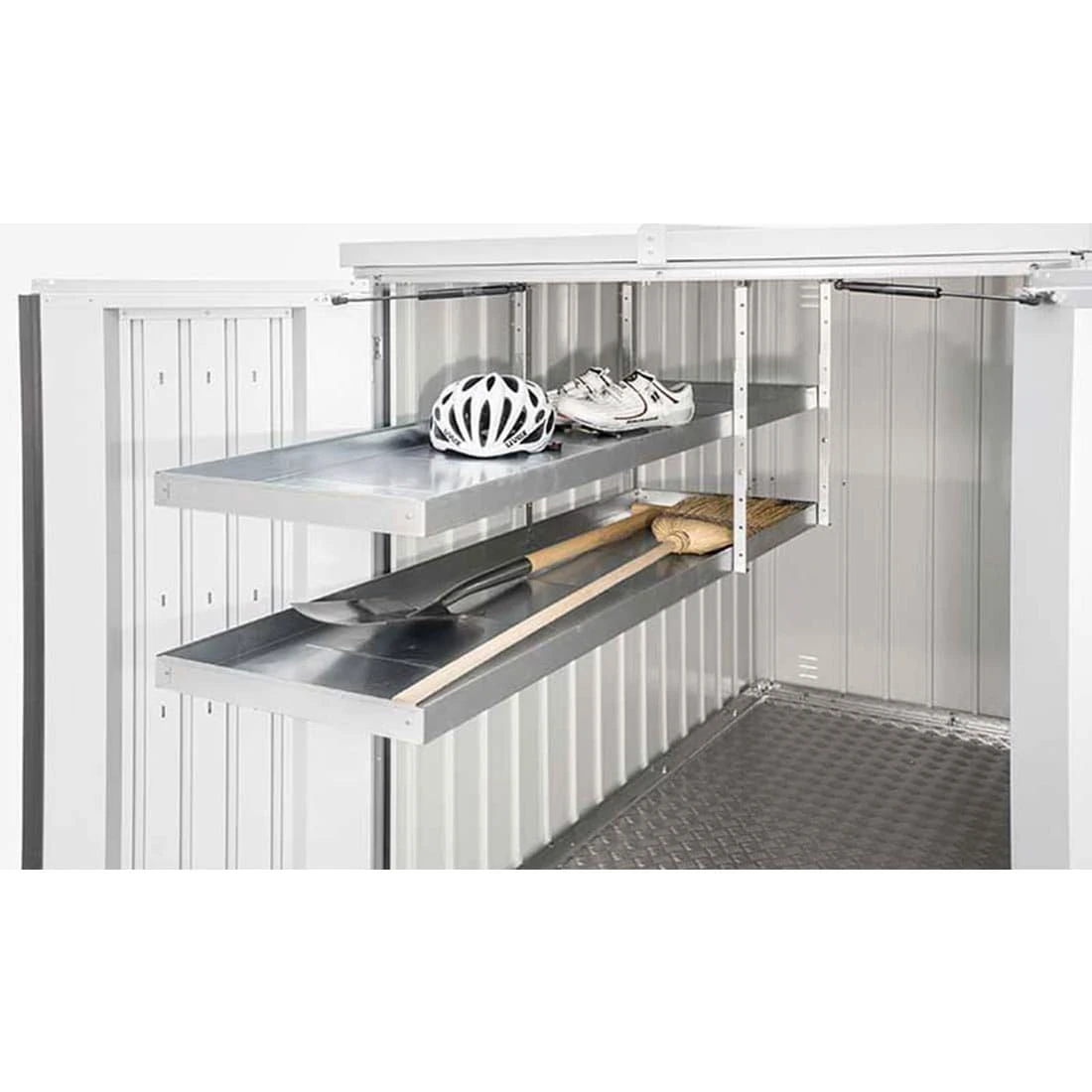 Biohort MiniGarage Regalsystem Ausziehbar 2 Böden Silber 2 Biohort MiniGarage Regalsystem Ausziehbar 2 Böden Silber – Bild 2