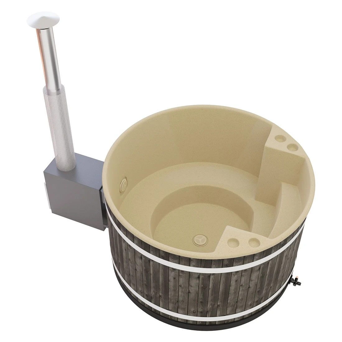 KIRAMI Comfort Family M Badefass-Set Hot Tub Ø170cm Coal Black/Soft Beige 2 KIRAMI Comfort Family M Badefass-Set Hot Tub Ø170cm Coal Black/Soft Beige – Bild 2