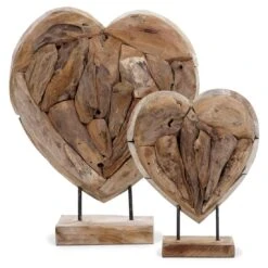 OUTLIV. Deko Herz Set 2-tlg. Teak Wurzel Natur