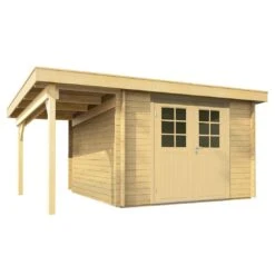 Wolff Finnhaus Pulti 34-B Typ 2 Gartenhaus Mit Seitendach 150 Cm + Halbglastür Natur