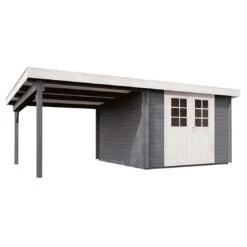 Wolff Finnhaus Pulti 34-B Typ 2 Gartenhaus Mit Seitendach 300 + Halbglastür Felsgrau/Weiß