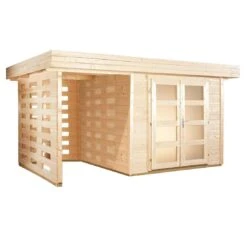 Wolff Finnhaus Varianta A Gartenhaus 400x250+Kaminholzanbau 150cm Natur